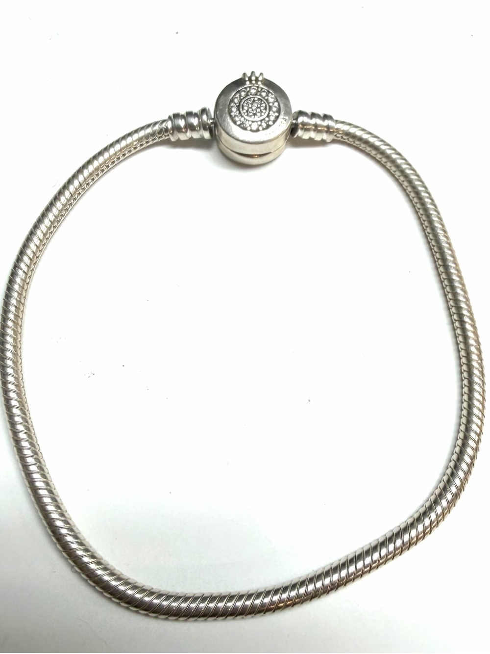 Pandora Sterling Silver Moments Sparkling Crown Clasp Snake Chain Bracelet